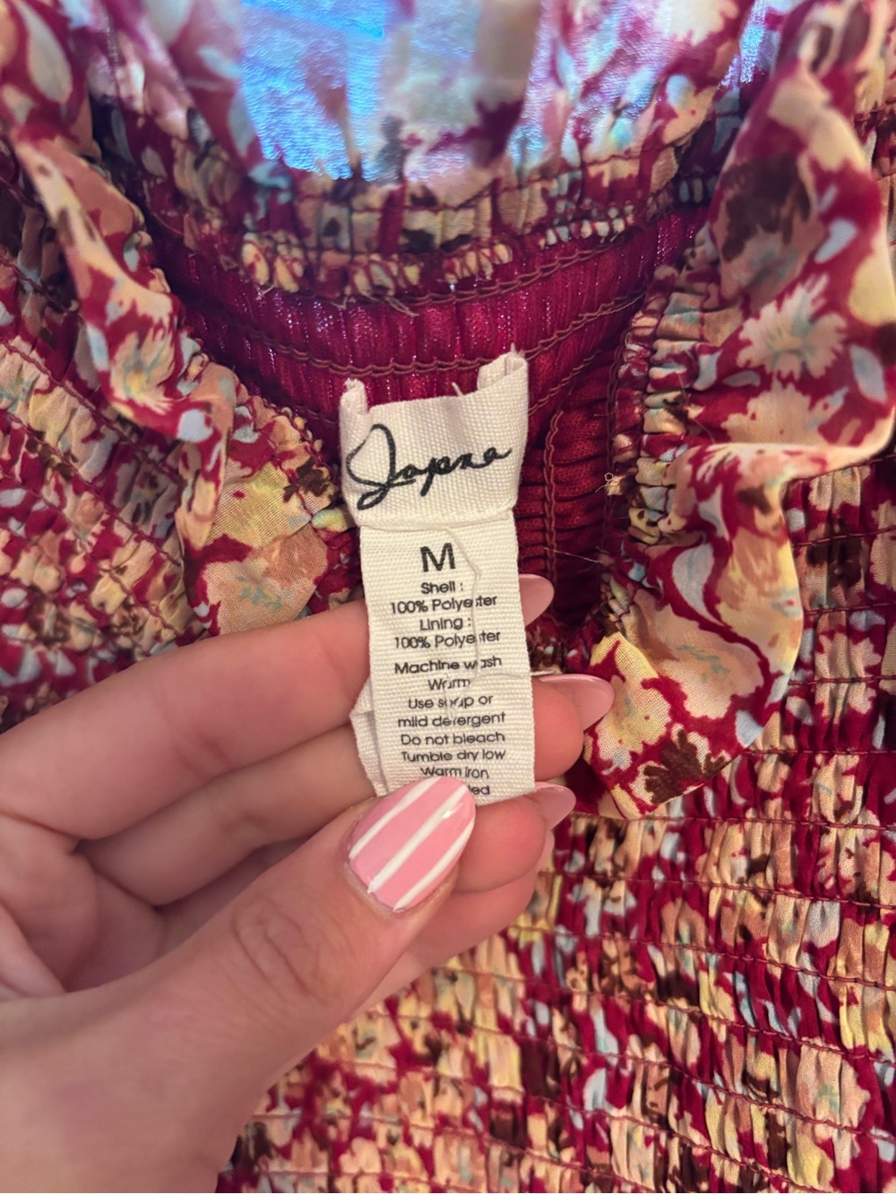 Japna Red Floral Smocked Shirt